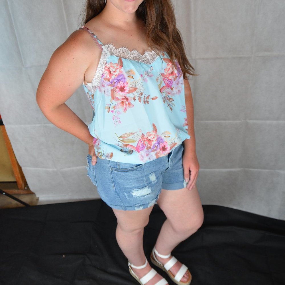 Floral Eyelash Trim Spliced Lace Cami